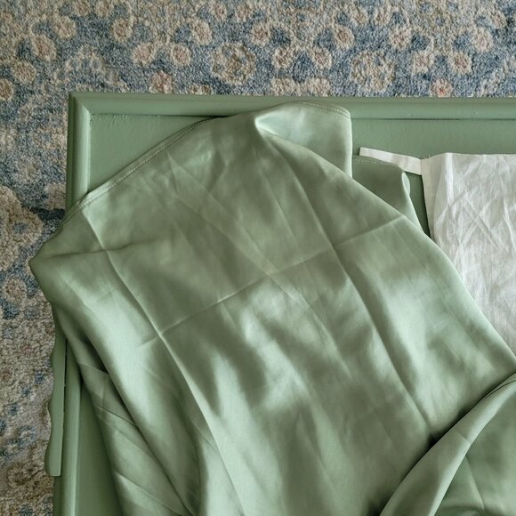 Six Stories Dassi Cami Cowl Front Satin Bridesmaid Dress in Sage - Picture 3 of 9